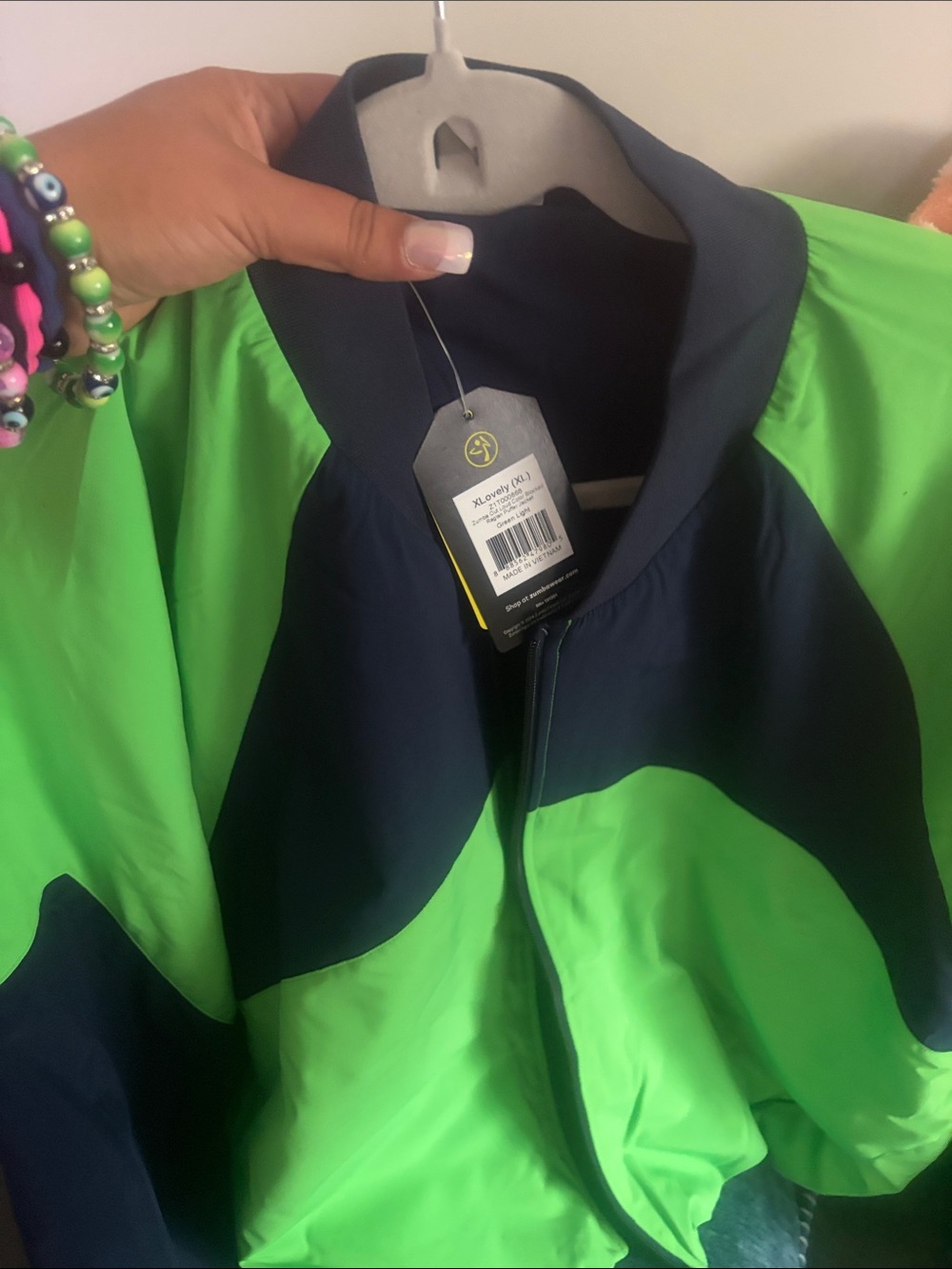 Zumba Fitness Neon Green and Navy Windbreaker Jacket